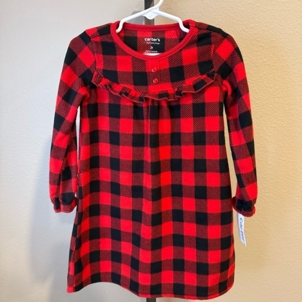 Carters red and black soft fleece nightgown size 2T